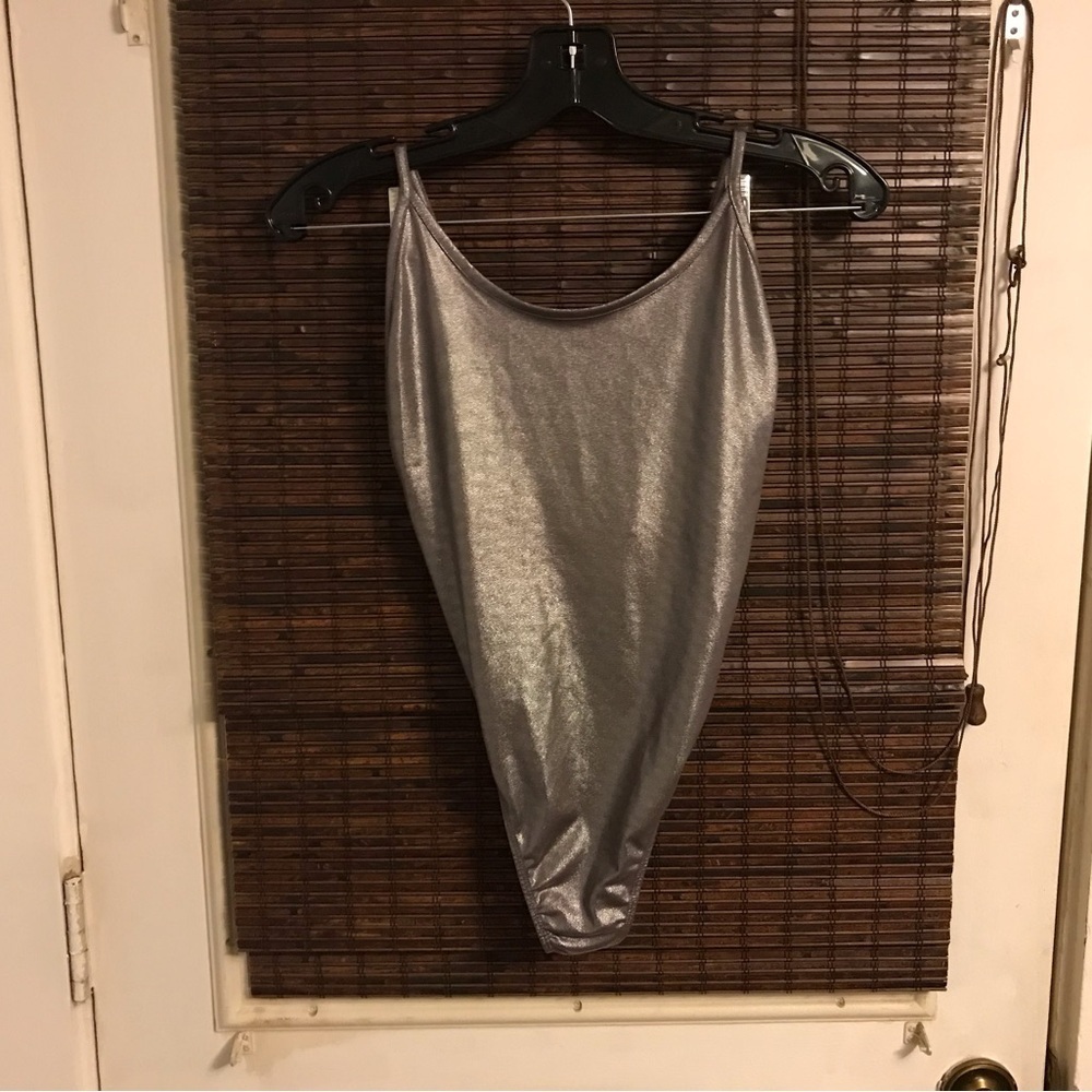 H&M Small Coachella Silver Metallic Sleeveless Bodysuit Festival
